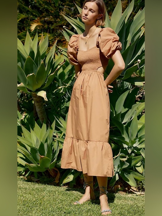 Faithfull the Brand Dresses & Skirts - Faithful the brand Smocked Cut-Out Midi Dress XS